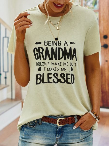 

Casual Short Sleeve Round Neck Printed Top T-Shirt, Green, T-shirts