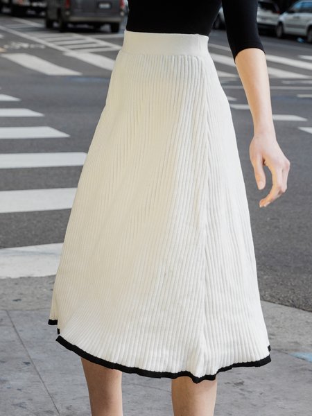 

High Elasticity Regular Fit Elegant Regular Fit Long Skirt, White, Skirts