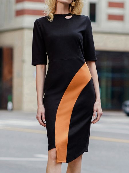

Stylewe Elegant Color Block Irregular Half Sleeve Dress, Black, Dresses