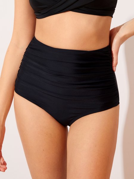 

Simple Plain Gathered Bikini Bottom, Black, Swimwear
