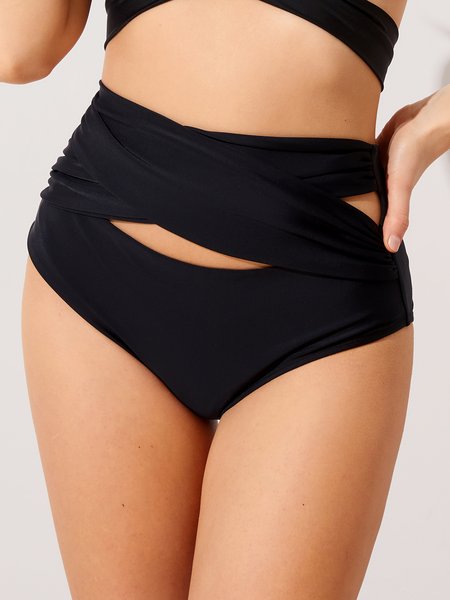 

Simple Plain Hollow Out Bikini Bottom, Black, Swimwear