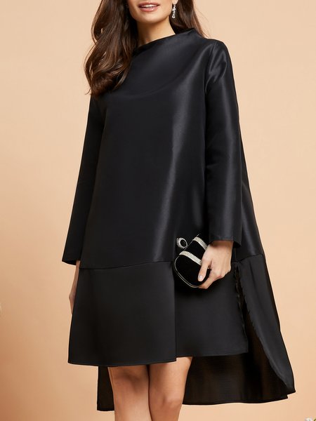 

Long sleeve Boat Neck Plain Loose Wedding Midi Dress, Black, Cocktail Dresses