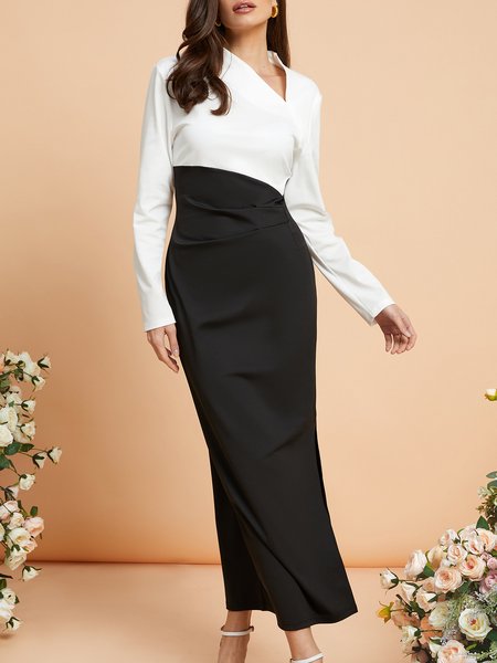 

Long sleeve Elegant A-Line Wedding Party Dress, Black-white, Cocktail Dresses