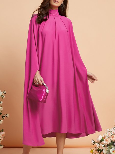 

Elegant Turtleneck Plain Loosen Midi Party Dress, Rose red, Dresses