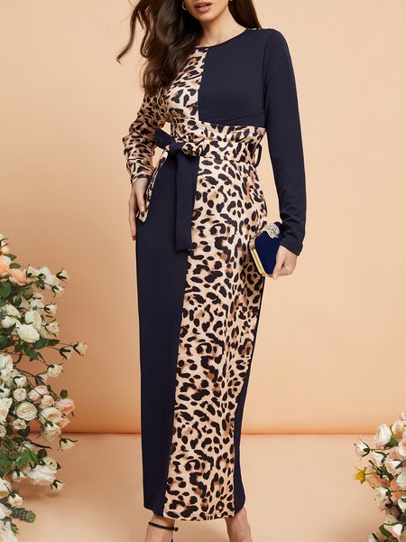 

Leopard Print Slit Back Belted Bodycon Dress, Multicolor, Dresses