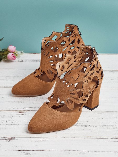 

Fashion Hollow Craft Pointed Toe High Heels, Brown, Boots