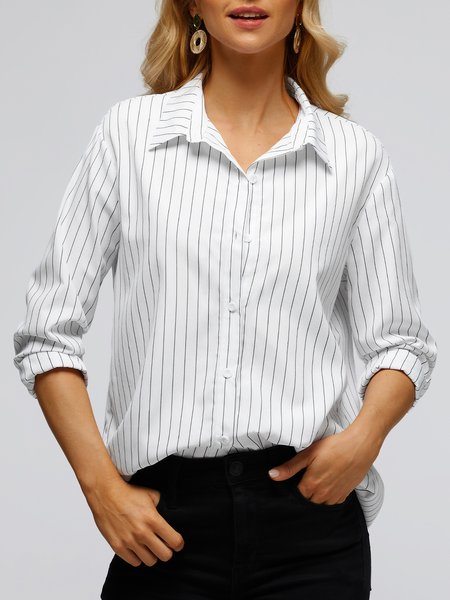 

Casual Shirt Collar Striped Blouse, White, Shirts & Blouses