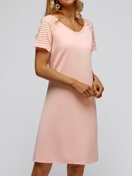 

Summer Solid Short Sleeve Round Neck Knit Pink Mini Dress, Dresses