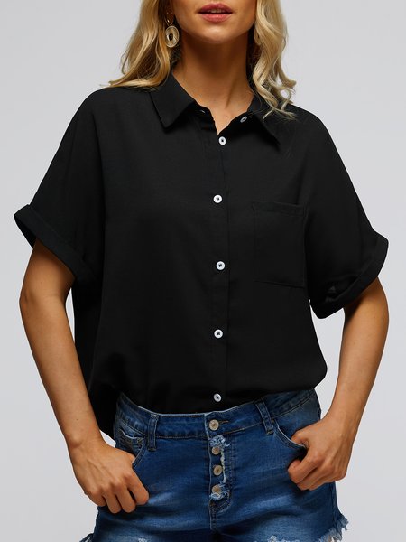 

JFN Collar Solid Buttoned Casual Shirt, Black, Shirts & Blouses