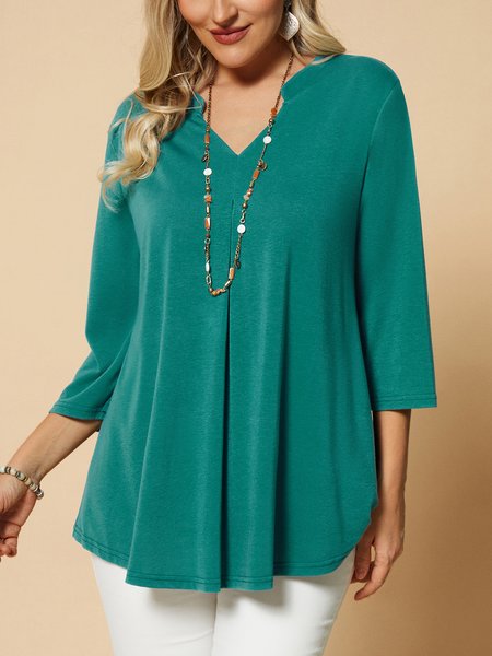 

V Neck Loose Casual Top, Green, Shirts & Blouses
