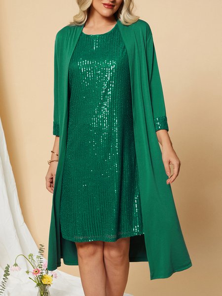 

Wedding party holiday Sequins jacket dress two piece set, Green, Formal Dresses