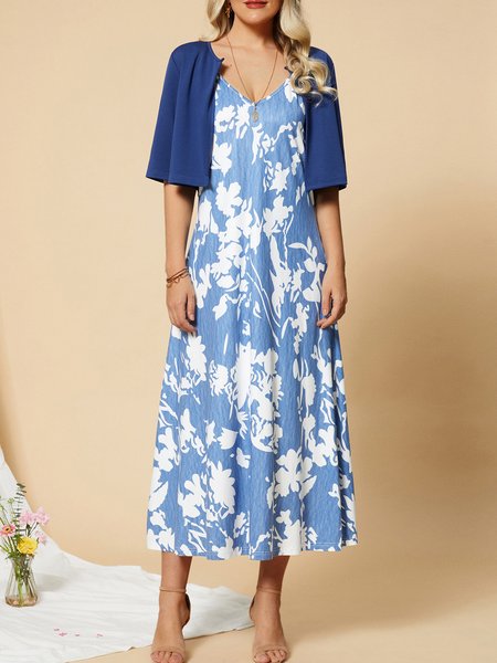 

Regular Fit Casual Floral Two-Piece Set, Blue, Suit Set