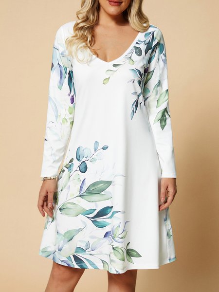 

Loose holiday leaves a-hem midi Dress, White, Dresses