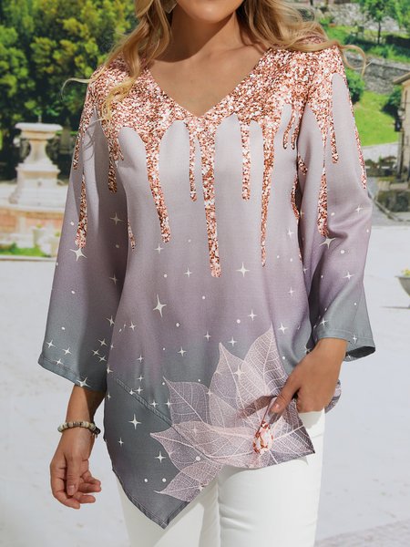 

Floral Loose V Neck Casual Top, Multicolor, Shirts & Blouses