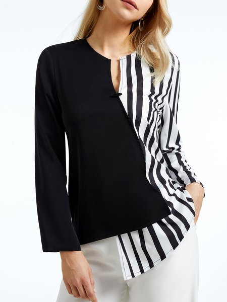 

Regular Fit Striped Crew Neck Long sleeve Urban Regular Fit Blouse, Black-white, Blouses and Shirts