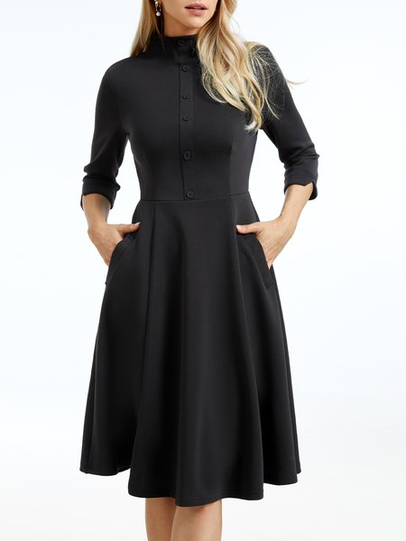 

Stylewe Elegant Stand Collar Plain Regular Fit Three Quarter Dress, Black, Dresses