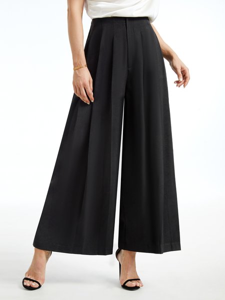 

White Daily Long Elegant Plain Pants, Black, Pants