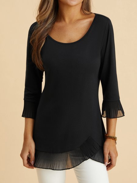 

Plain Casual Crew Neck Loose Top, Black, Shirts & Blouses