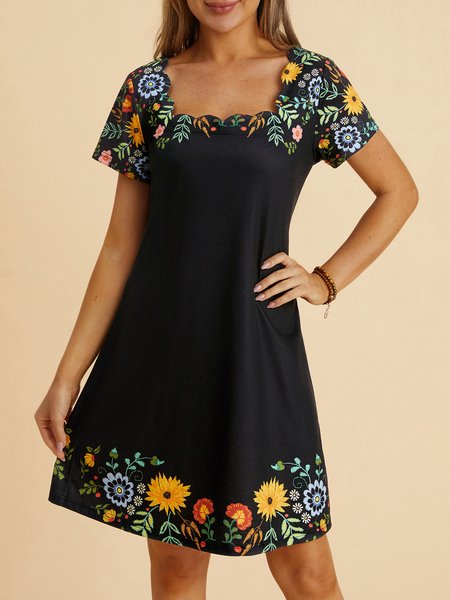 

Holiday flower collar a-hem loose Satin Dress, Multicolor, Dresses