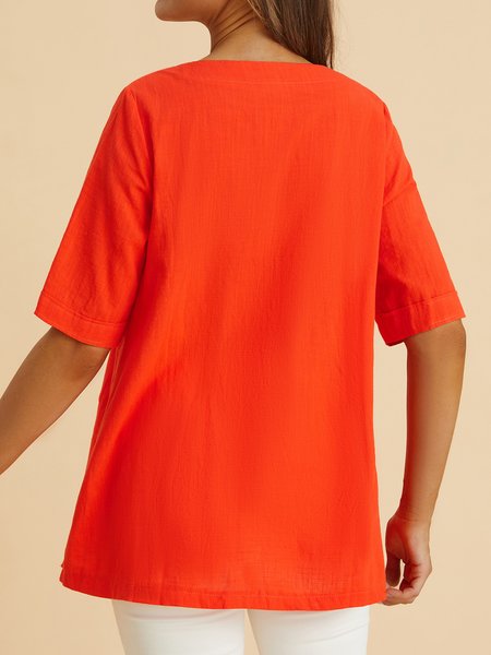 

Half Sleeve Irregular Blouses Asymmetrical Hem Shirt, Orange, Tops