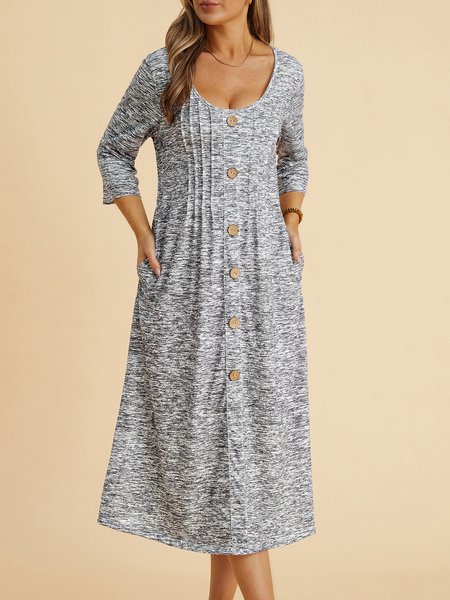 

V Neck Plain Regular Fit Casual Dress, Gray, Dresses