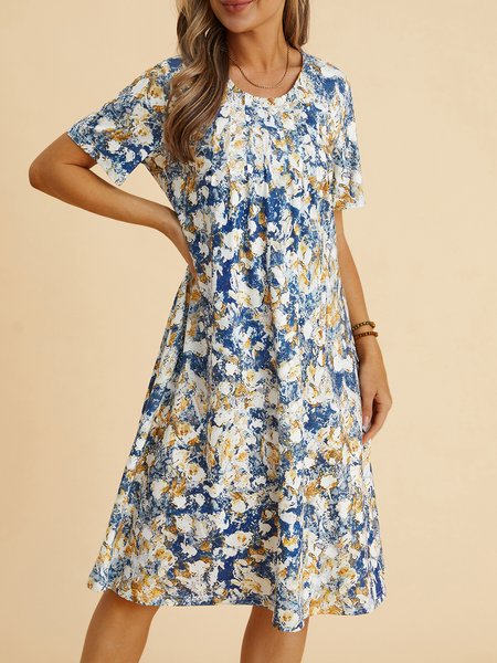 

Abstract Vacation Short Sleeve Knit Dress, Multicolor, Dresses