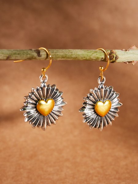 

Retro Contrast Color Heart Pendant Earrings Ethnic Style Old Jewelry, Silver, Earrings