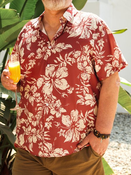 

Big Siz Floral Chest Pocket Short Sleeve Hawaiian Shirt, Red, Men Shirts