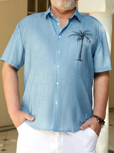 

Big Size Coconut Tree Short Sleeve Resort Shirt, Blue, Men Shirts