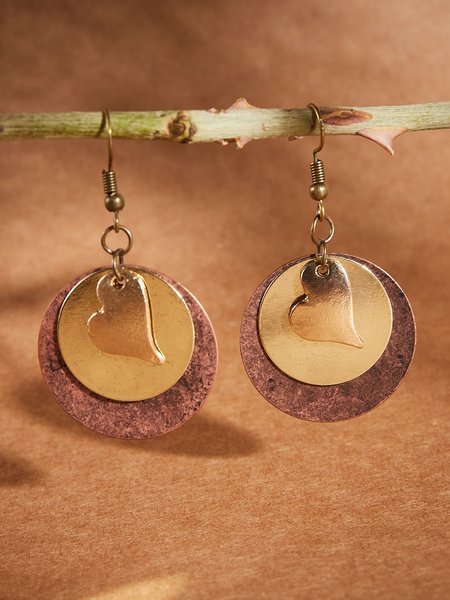 

Retro Embossed Love Multi-Layered Old Earrings Female Casual Daily Jewelry, As picture, Earrings