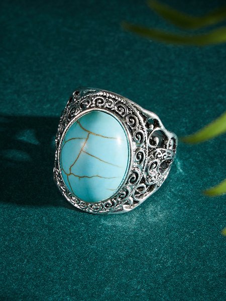 

Vintage Natural Turquoise Ring Bohemian Ethnic Women's Jewelry, As picture, Rings