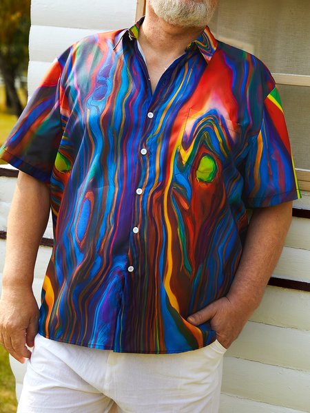 

Big Size Abstract Chest Pocket Short Sleeve Casual Shirt, Blue, Men Shirts
