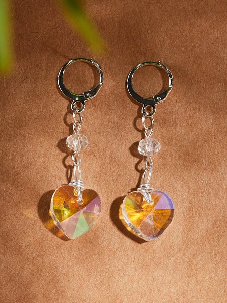 

Ethnic Colorful Crystal Heart Shape Earrings Vintage Jewelry, As picture, Earrings