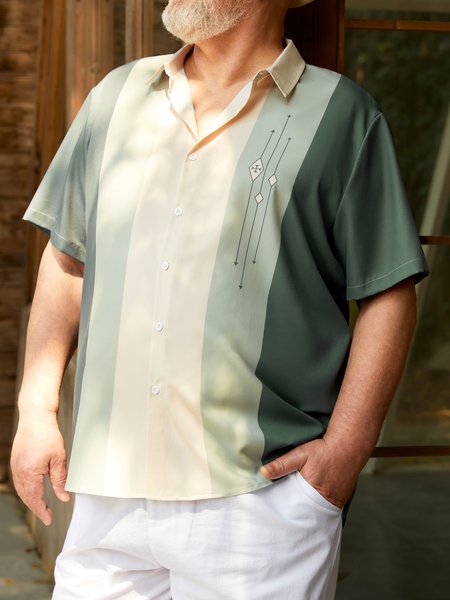 

Big Size Short Sleeve Bowling Shirt, Green, Short Sleeve Shirts