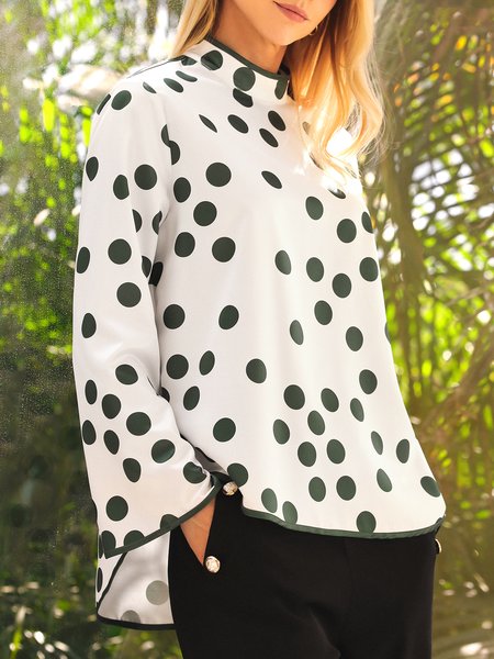 

Polka Dots Elegant Loosen Long Sleeve Blouse, Off white, Blouses and Shirts