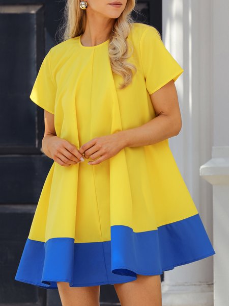 

Stylewe Loose Color Block Short sleeve Urban Crew NeckSkirt Dress, Yellow, Dresses