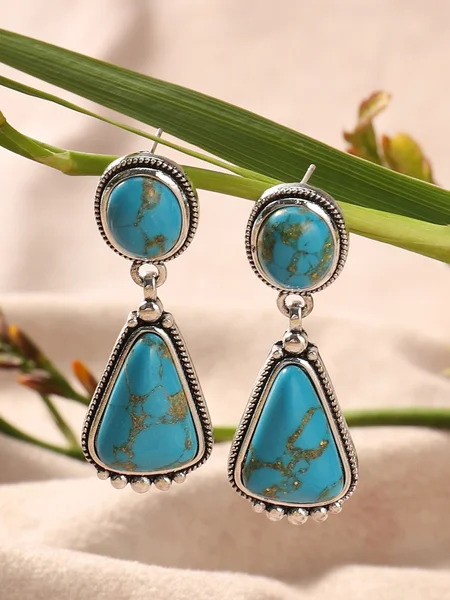 

Ethnic Turquoise Geometric Drop Earrings Vintage Jewelry, Silver, Earrings