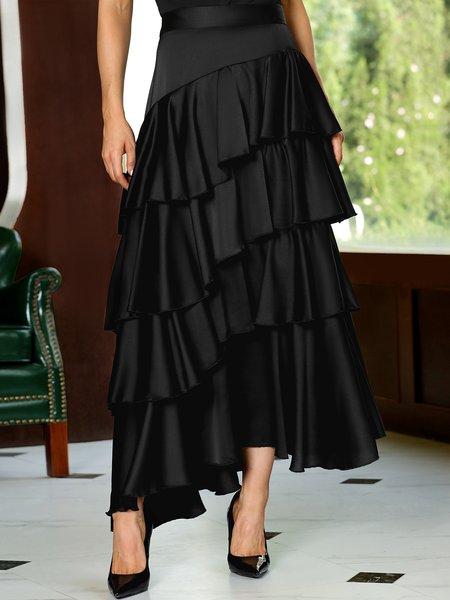 

Elegant Regular Fit Plain Maxi Skirt, Black, Skirts