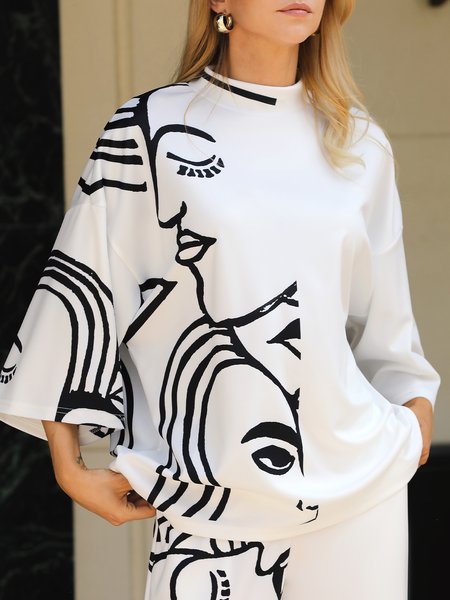 

Urban Loose Three Quarter Abstract Print Top, White, Blouses and Shirts