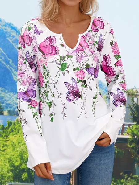 

Butterfly Loose Knitted Casual T-Shirt, White, T-Shirts