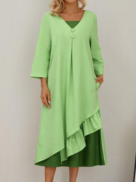 

Cotton Color Block Casual Loose Dress, Green, Basic Dresses