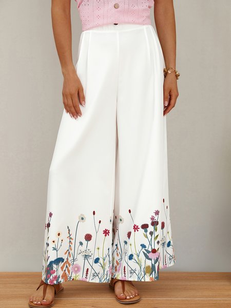 

Casual Floral Casual Pants, White, Pants