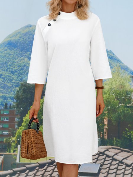 

Regular Fit Casual Cotton And Linen Dress, Green, Dresses