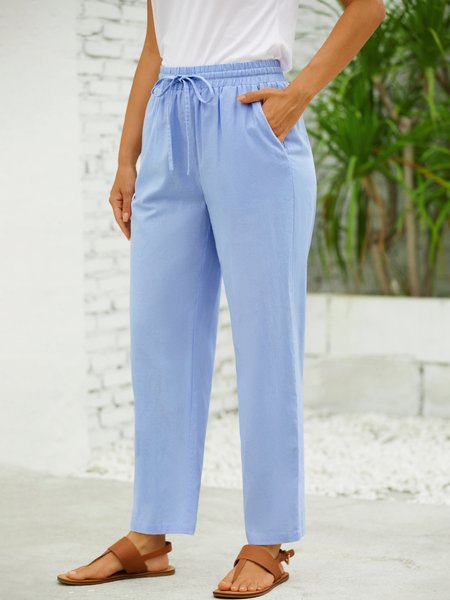 

Loose Drawstring Casual Casual Pants, Blue, Pants