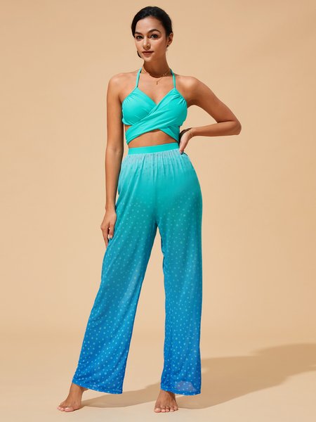 

Vacation Ombre Printing Bikini With Cover Up, Blue, Bikini Sets