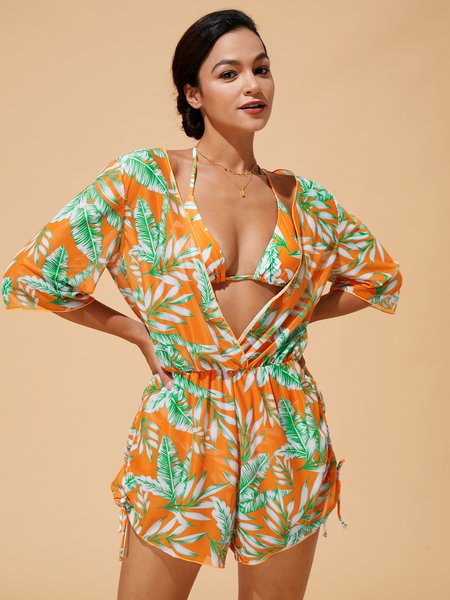 

Color Block Vacation Bikini, Orange, Bikini Sets