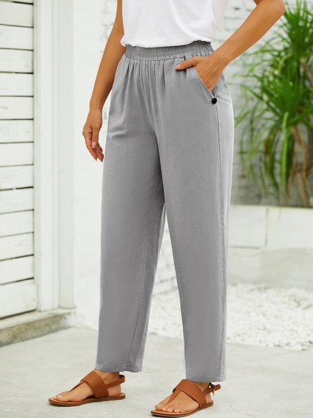 

Loose Cotton Casual Pants, Gray, Pants