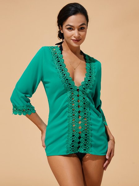 

Casual Plain Coverup, Lake blue, Swimwear