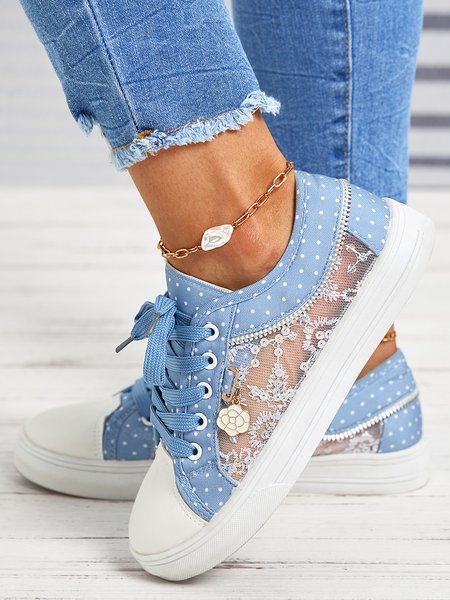 

Denim Blue Lace Stitching Personalized Canvas Shoes, Sneakers