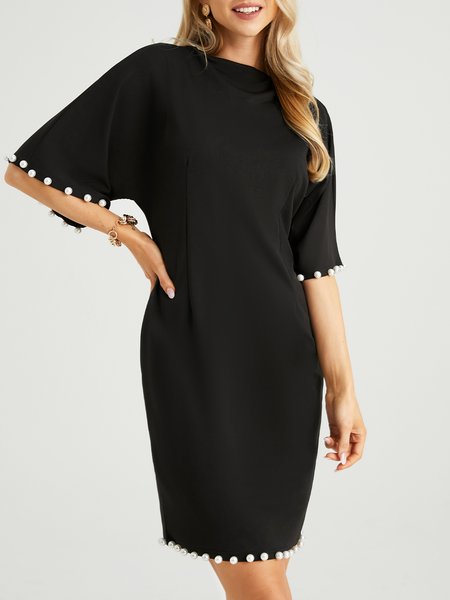 

Solid Elegant Half Sleeve Plain Mini Dress, Black, Dresses